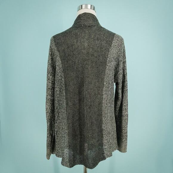 Eileen Fisher Size Medium M Gray Black Two Tone Open Long Sleeve Linen Cardigan - Picture 3 of 7